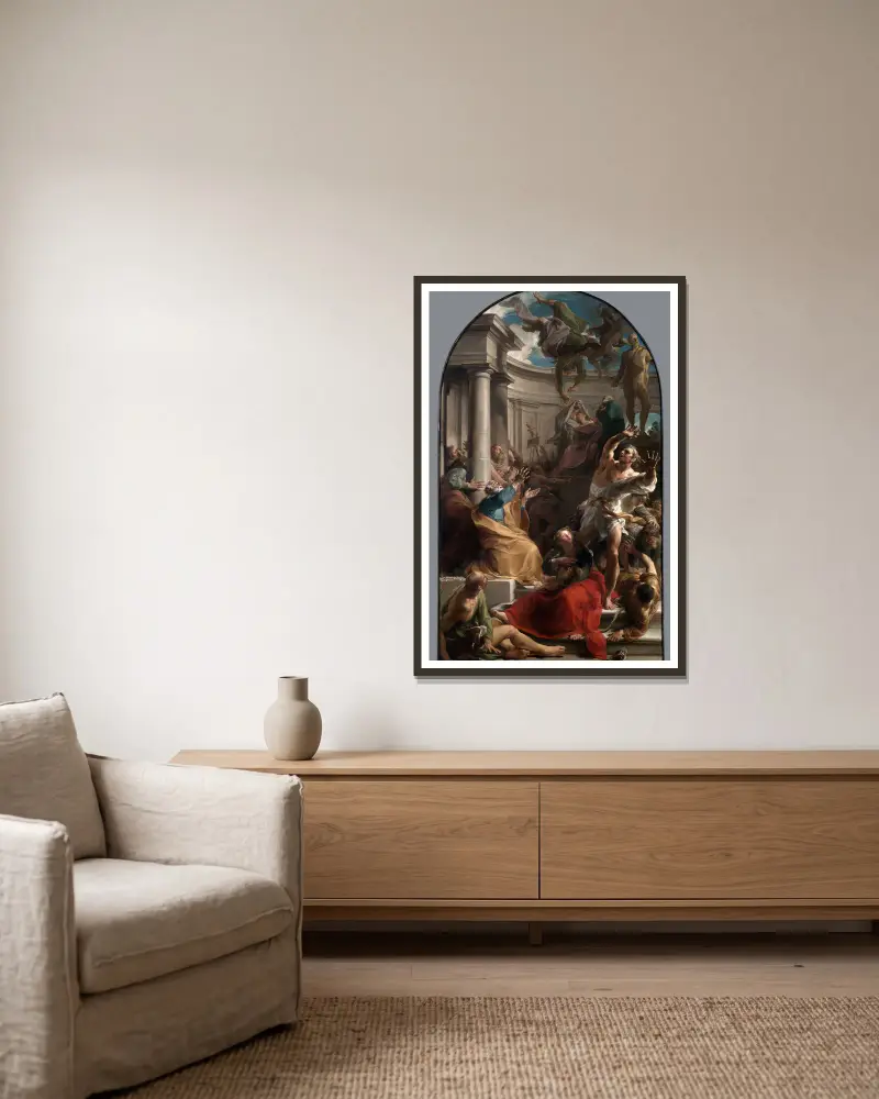 The Fall of Simon Magus av Pompeo Batoni inramad på en vägg