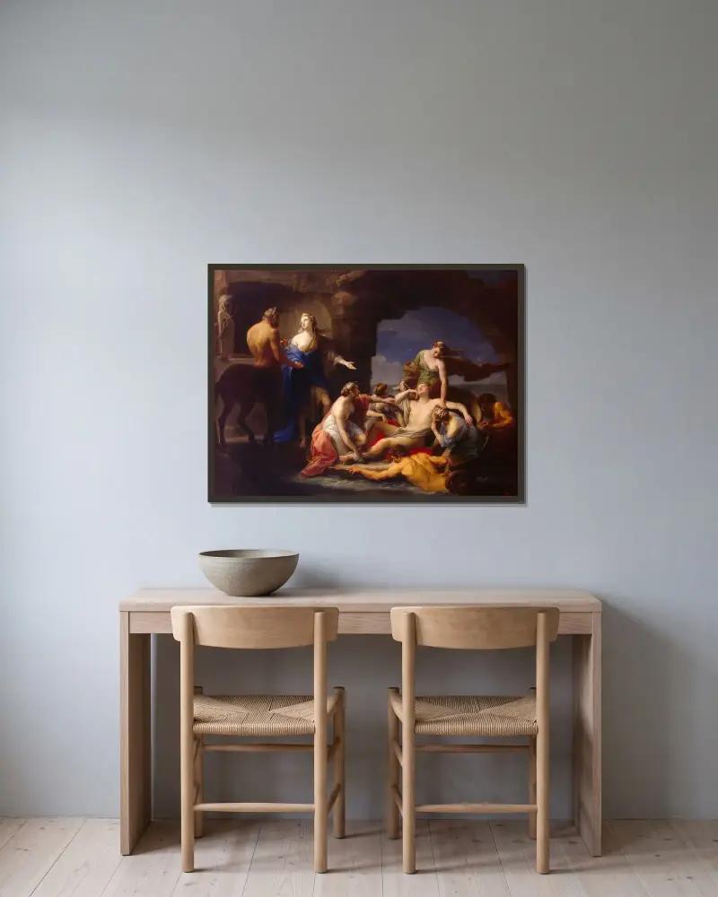 Thetis tar Akilles från kentauren Chiron av Pompeo Batoni inramad på en vägg