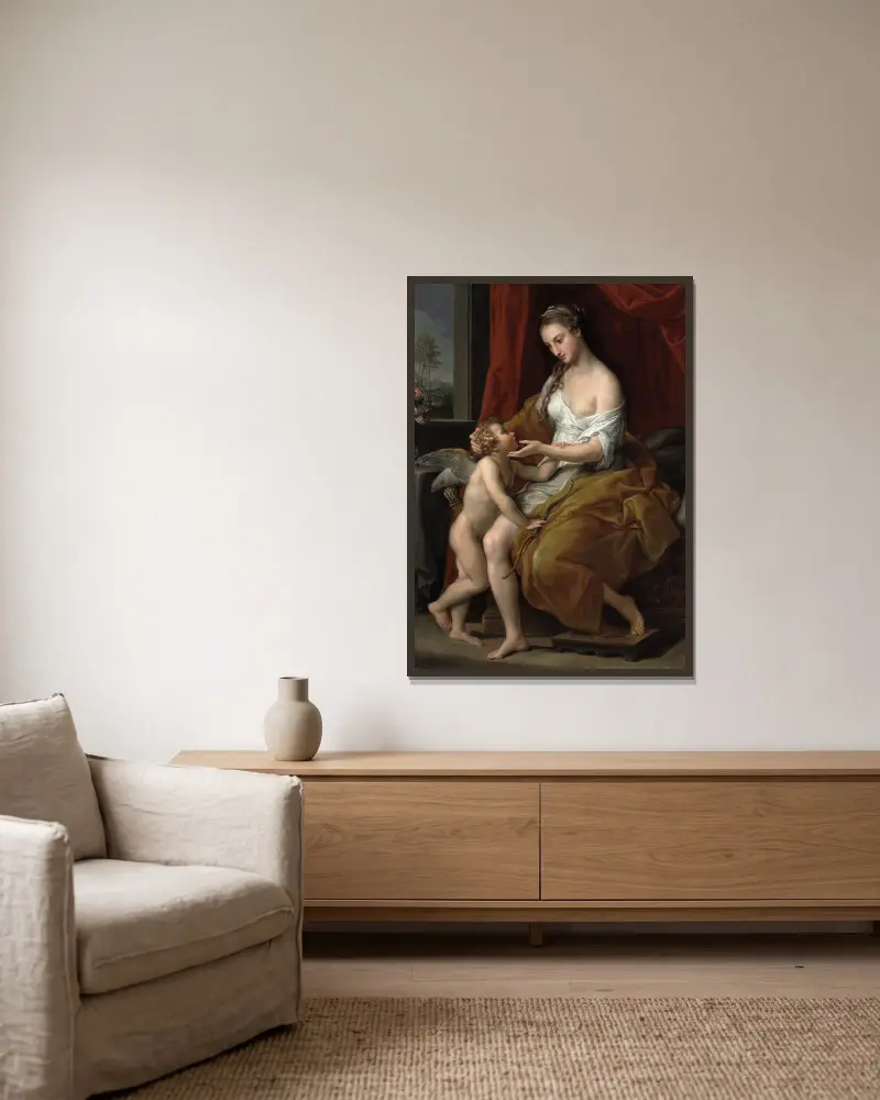 Venuše hladí Amora, Pompeo Batoni v rámu na stěně