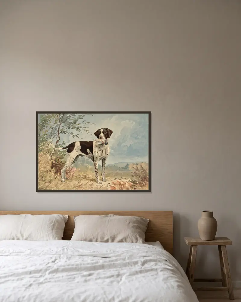 Standing English Pointer, facing right, bird in mouth av Alexander Pope Jr. inramad på en vägg