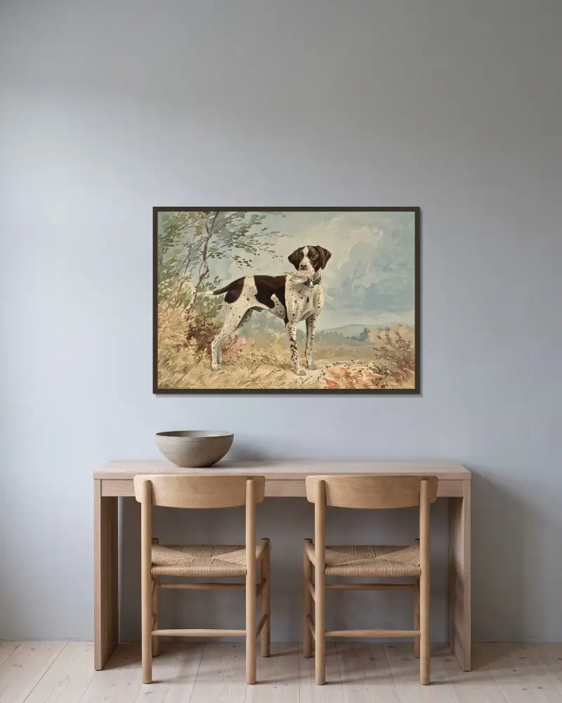 Standing English Pointer, facing right, bird in mouth av Alexander Pope Jr. inramad på en vägg