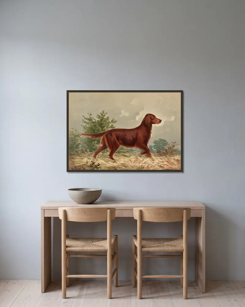 Stehender Flat-Coated Retriever, nach rechts gewandt von Alexander Pope Jr. gerahmt an einer Wand