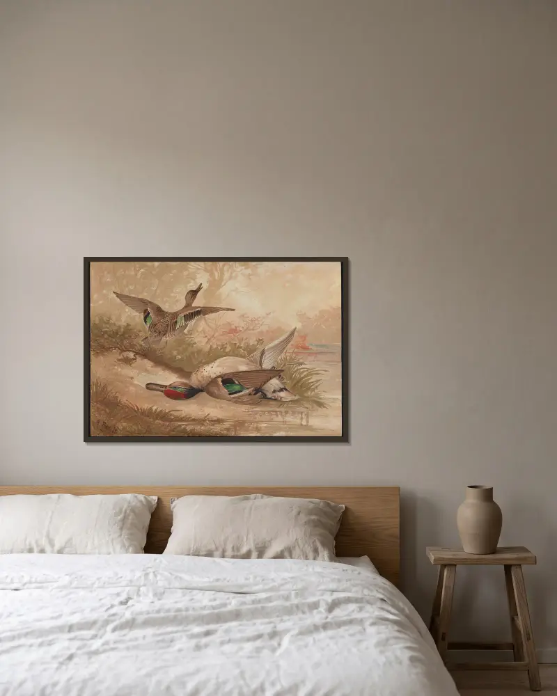 Die Grünflügelente (Querquedula carolinensis) von Alexander Pope Jr. gerahmt an einer Wand