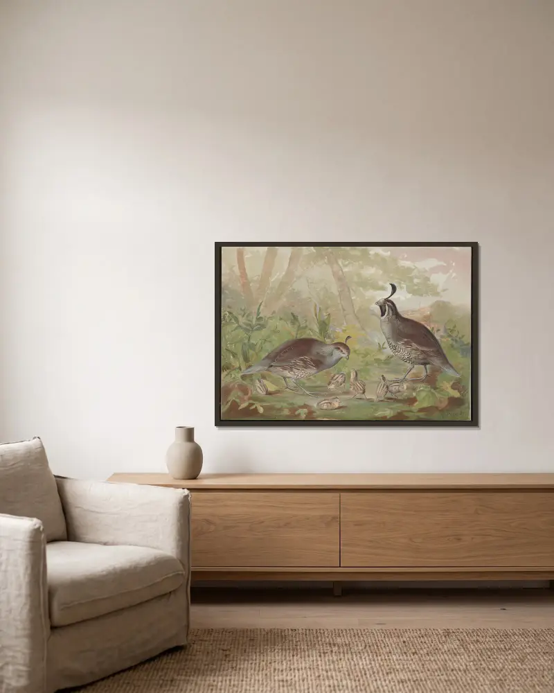 Die Talwachtel (The valley quail) von Alexander Pope Jr. gerahmt an einer Wand