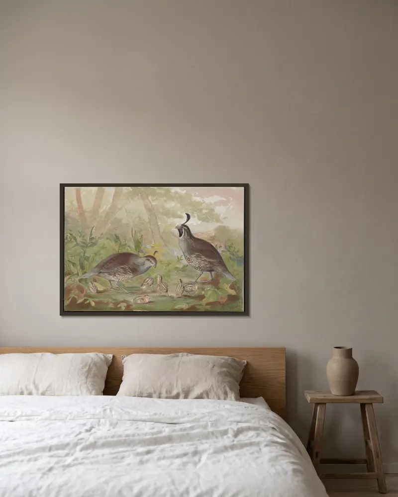Die Talwachtel (The valley quail) von Alexander Pope Jr. gerahmt an einer Wand