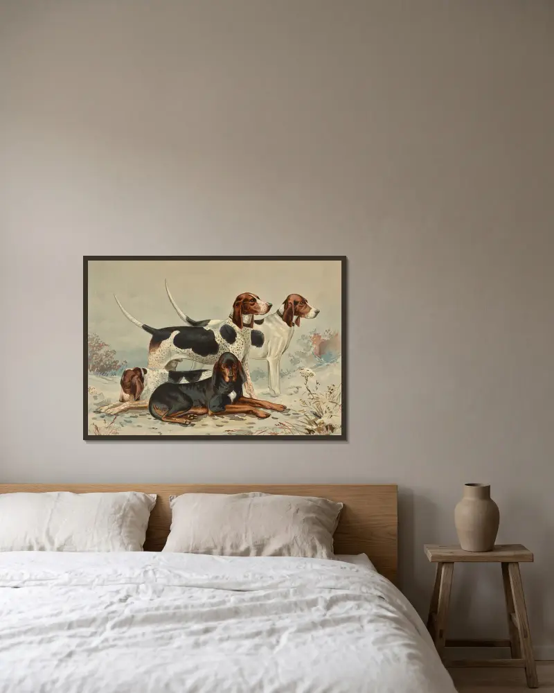 Drei Foxhounds mit Coonhound von Alexander Pope Jr. gerahmt an einer Wand