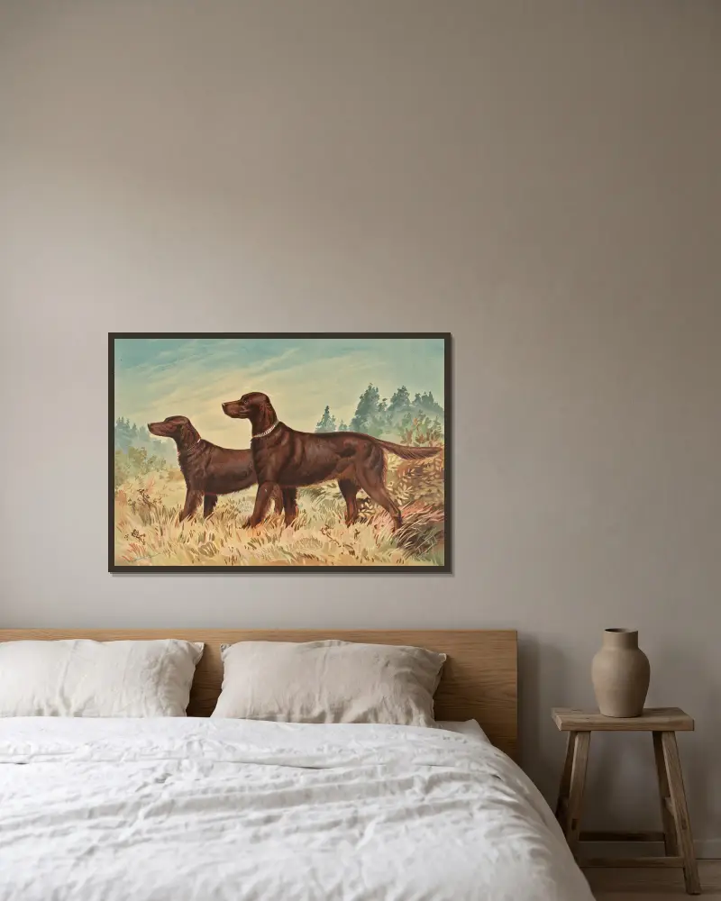 Zwei stehende Flat Coated Retrievers, nach links gewandt von Alexander Pope Jr. gerahmt an einer Wand