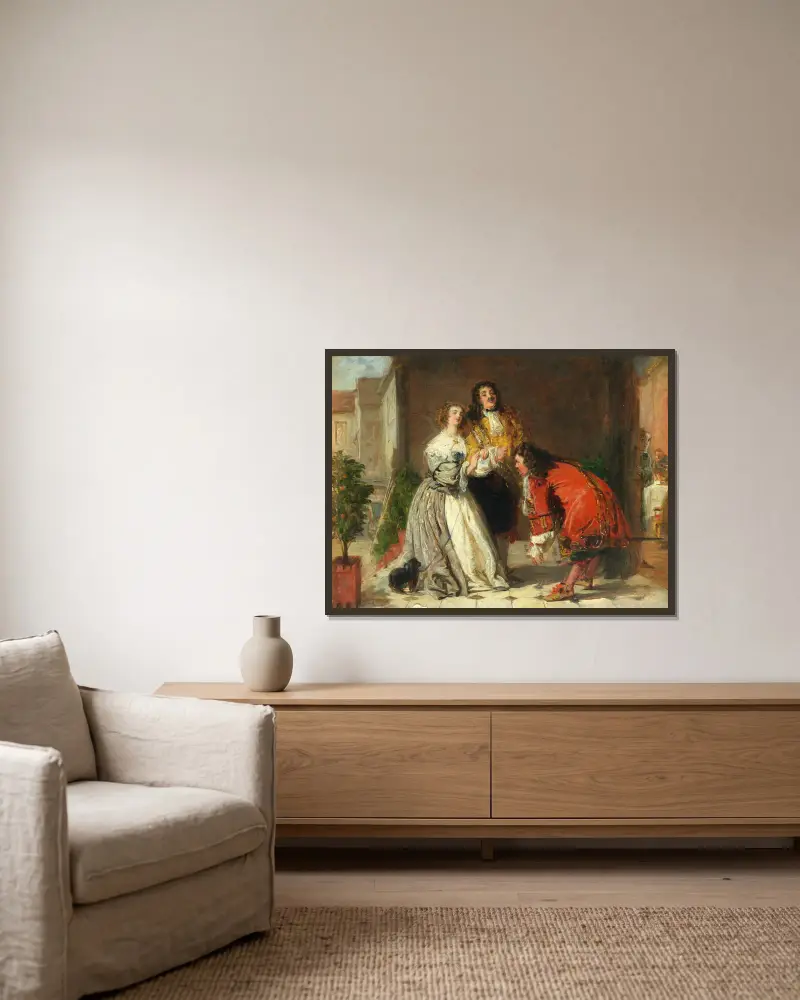 Szene aus Der Bürger als Edelmann von William Powell Frith gerahmt an einer Wand
