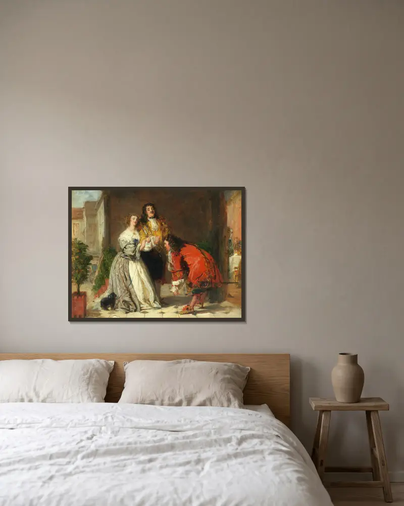 Szene aus Der Bürger als Edelmann von William Powell Frith gerahmt an einer Wand