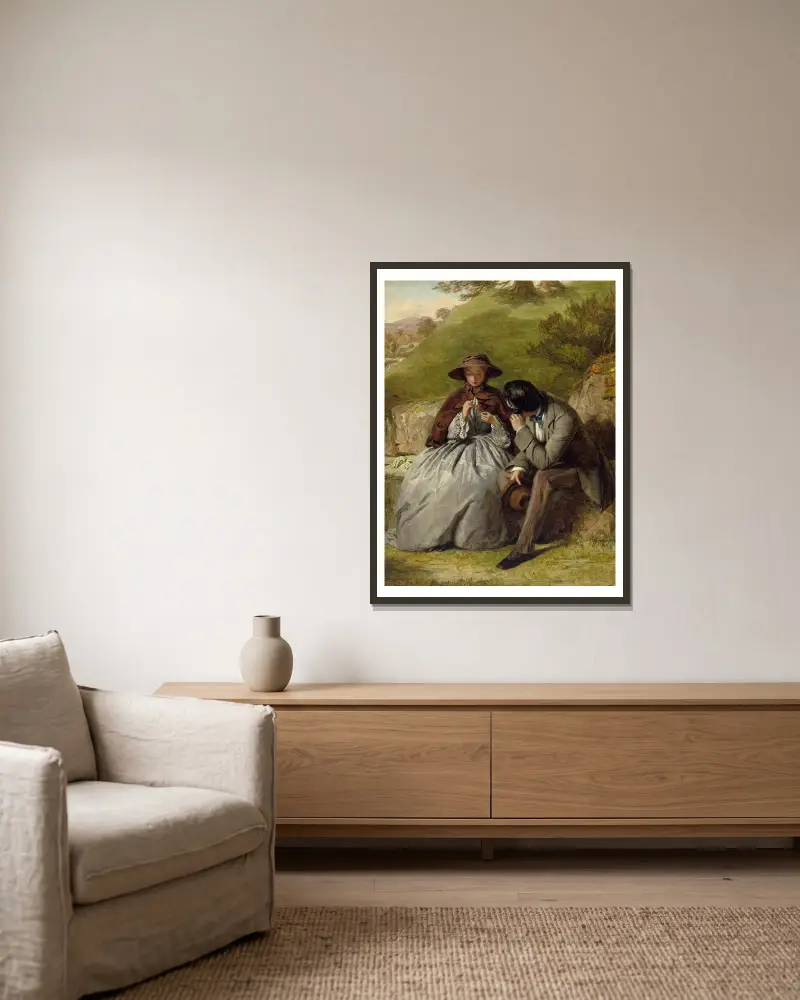 Die Liebenden von William Powell Frith gerahmt an einer Wand
