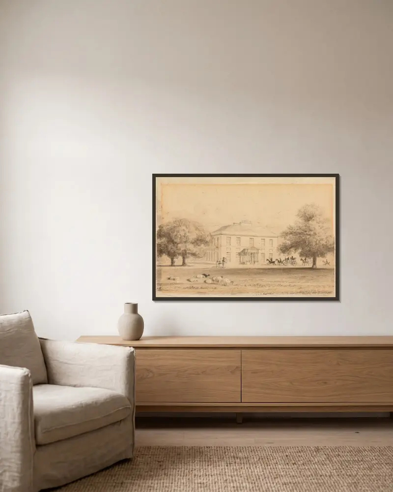 Gaunt's House, Wimborne av John Preston Neale inramad på en vägg