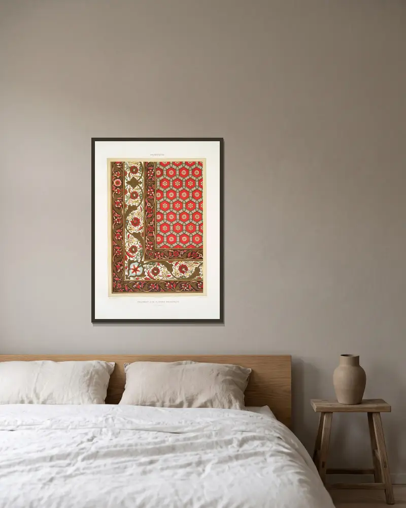 Fragment d’un plafond mauresque (XVIIIe. siècle) av Émile Prisse d'Avennes inramad på en vägg