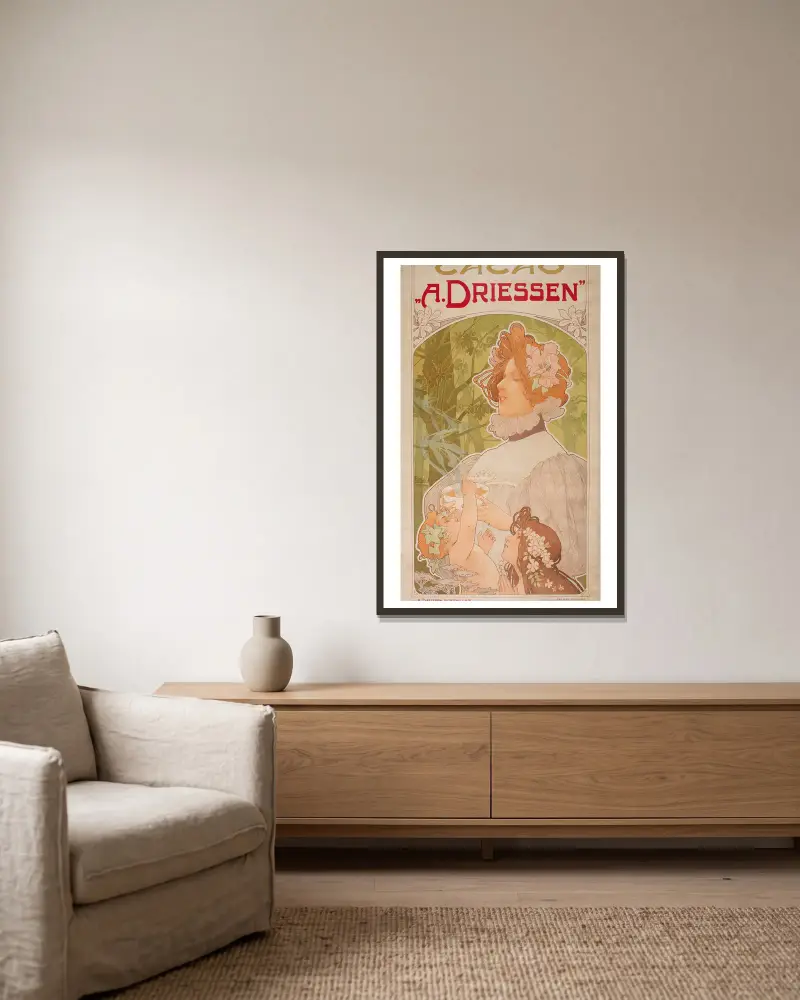 Cacao «A. Driessen» von Henri Privat-Livemont gerahmt an einer Wand