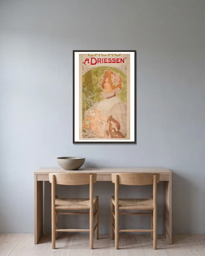 Cacao «A. Driessen» von Henri Privat-Livemont gerahmt an einer Wand