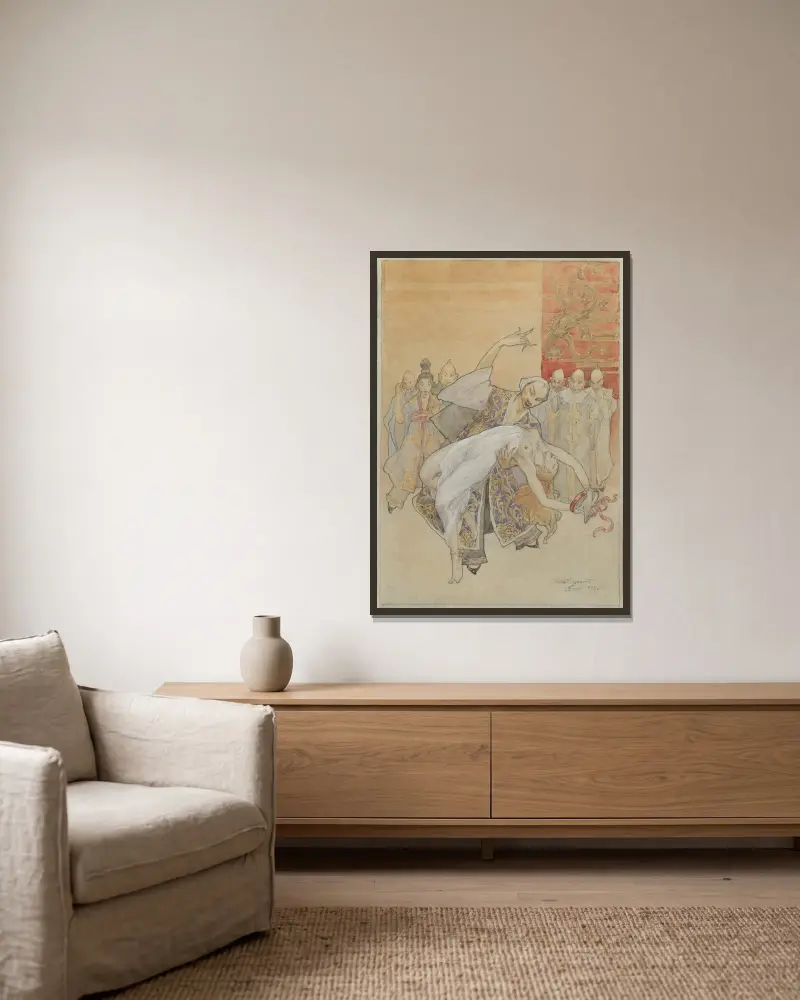 Orientalische Tänzerinnen von Henri Privat-Livemont gerahmt an einer Wand