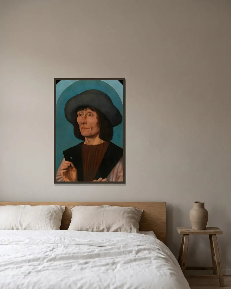 Portrait of a Man with a Pink av Quentin Massys inramad på en vägg