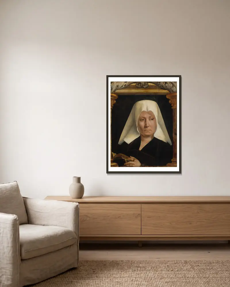 Portrait of a Woman av Quentin Massys inramad på en vägg