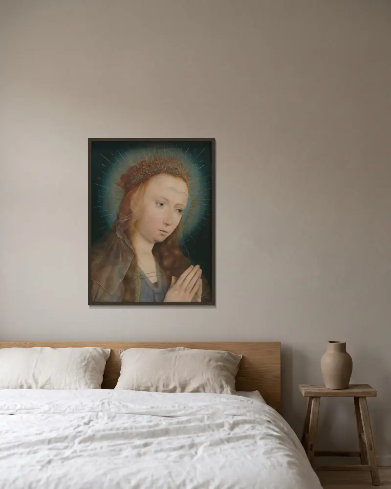 Jungfrau im Gebet von Quentin Massys gerahmt an einer Wand