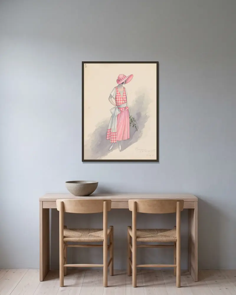Gingham girl av Will R. Barnes inramad på en vägg