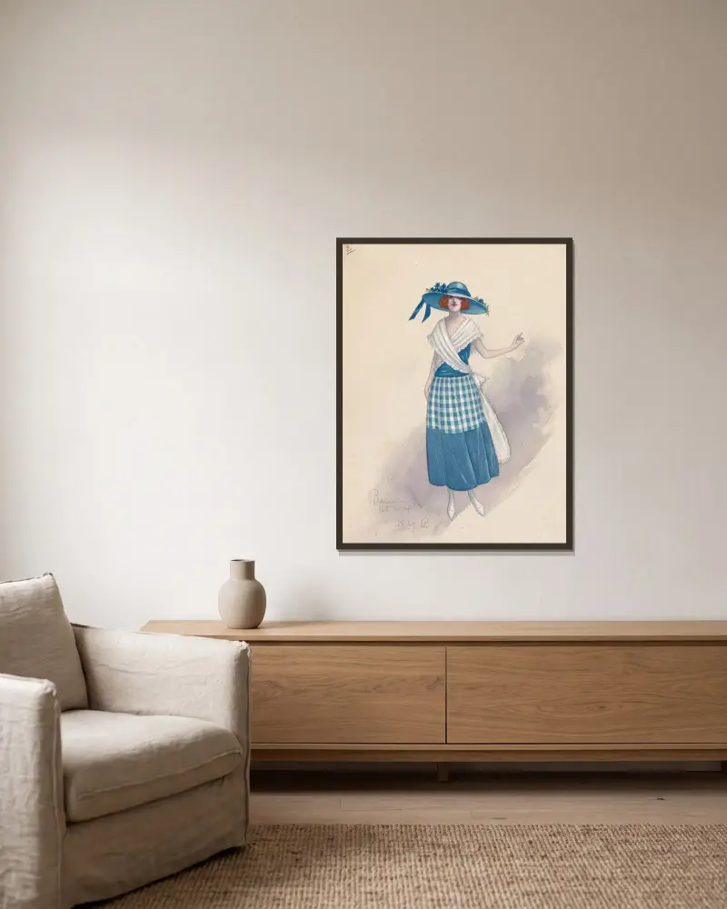 Gingham girl av Will R. Barnes inramad på en vägg
