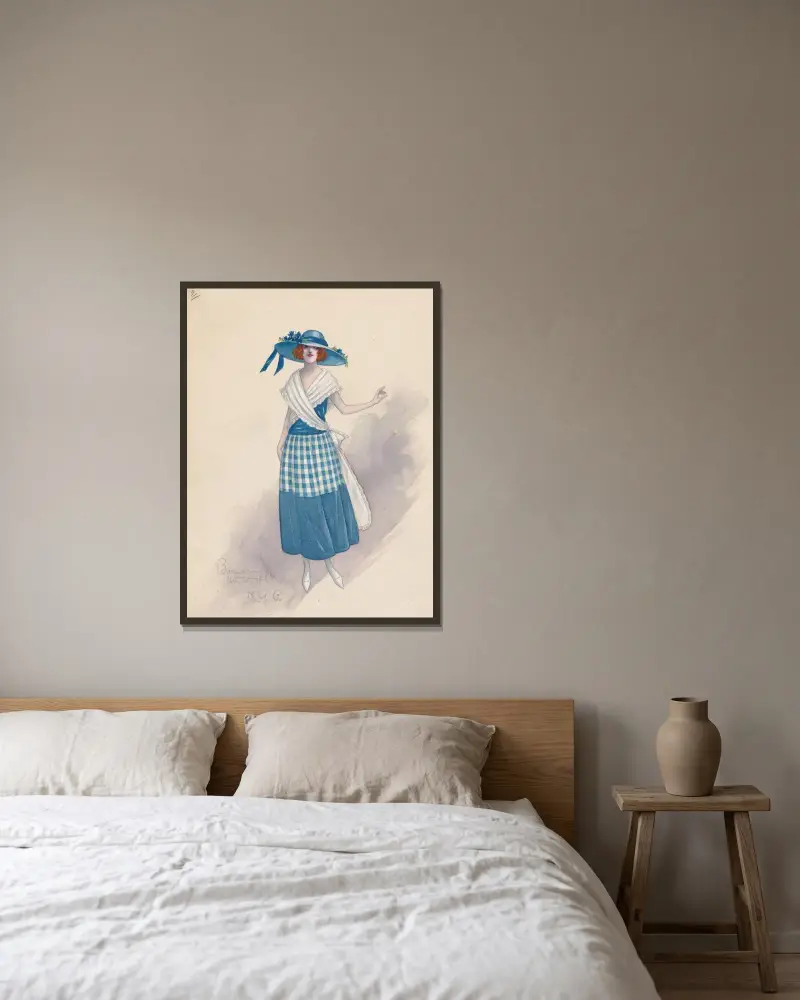 Gingham girl av Will R. Barnes inramad på en vägg