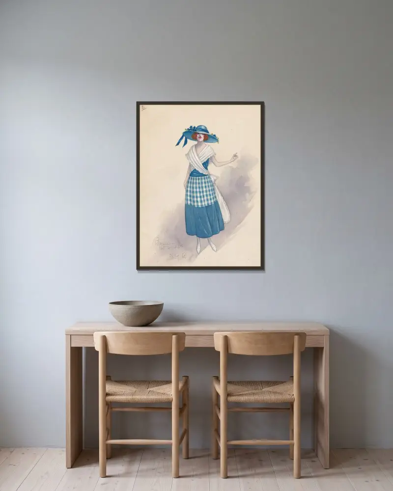 Gingham girl av Will R. Barnes inramad på en vägg