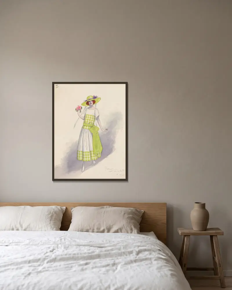 Gingham girl av Will R. Barnes inramad på en vägg