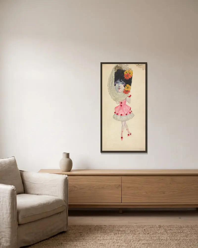 Maskeradenmaske von Will R. Barnes gerahmt an einer Wand