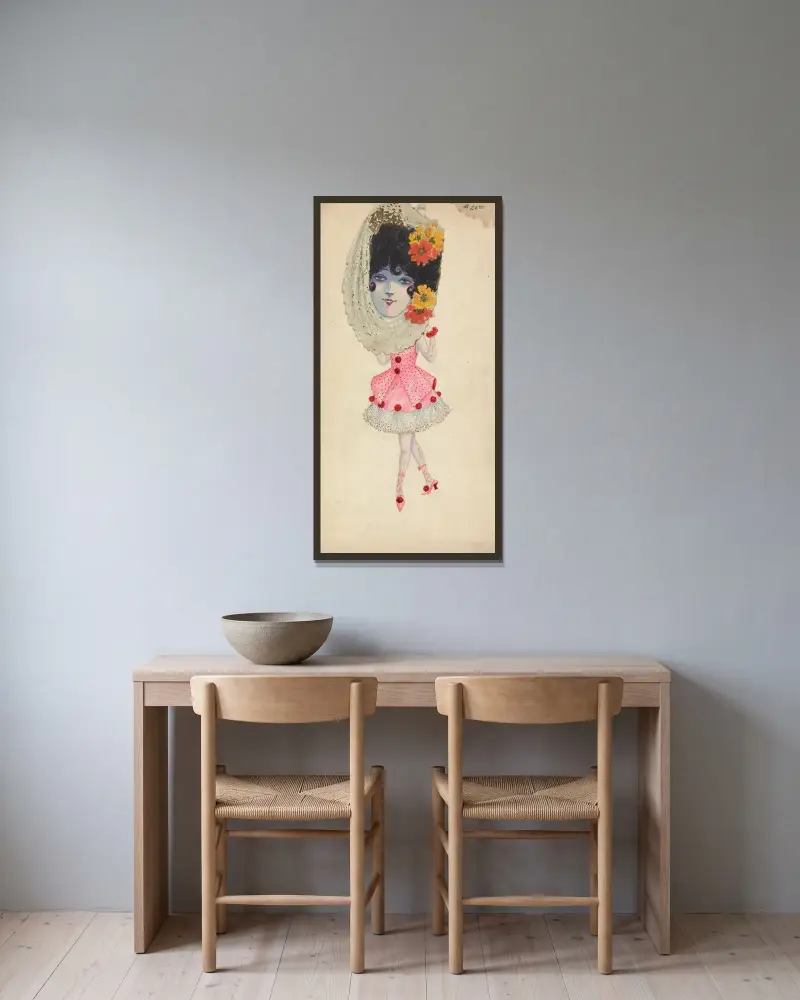 Maskeradenmaske von Will R. Barnes gerahmt an einer Wand