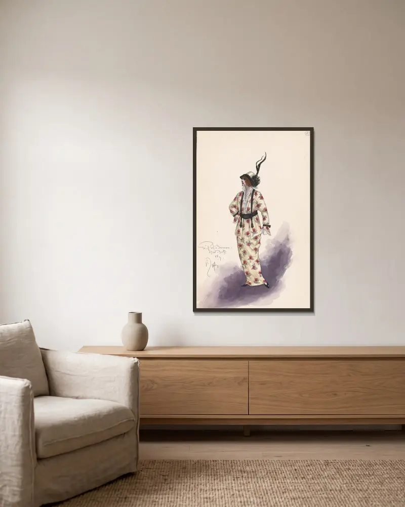 Woman’s costume von Will R. Barnes gerahmt an einer Wand