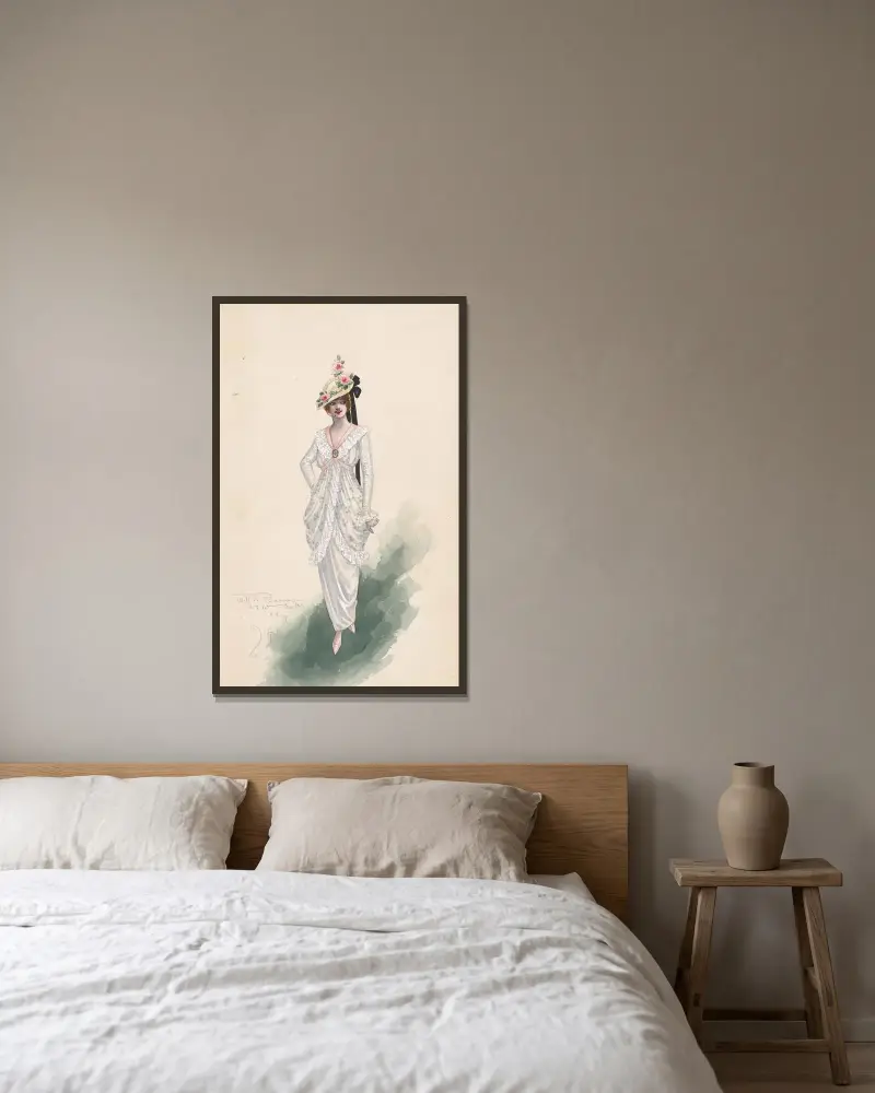 Woman’s costume von Will R. Barnes gerahmt an einer Wand