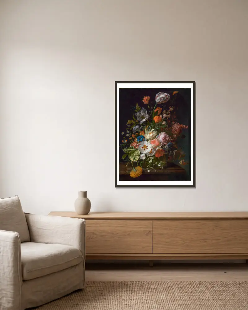 Květinová kytice, Rachel Ruysch v rámu na stěně