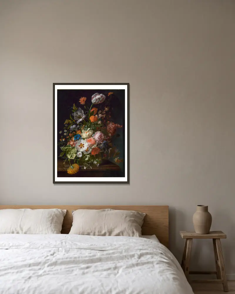 Květinová kytice, Rachel Ruysch v rámu na stěně