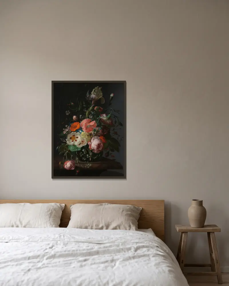 Still Life with Flowers on a Marble Tabletop av Rachel Ruysch inramad på en vägg