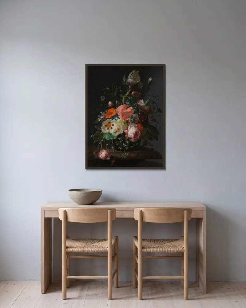Still Life with Flowers on a Marble Tabletop av Rachel Ruysch inramad på en vägg
