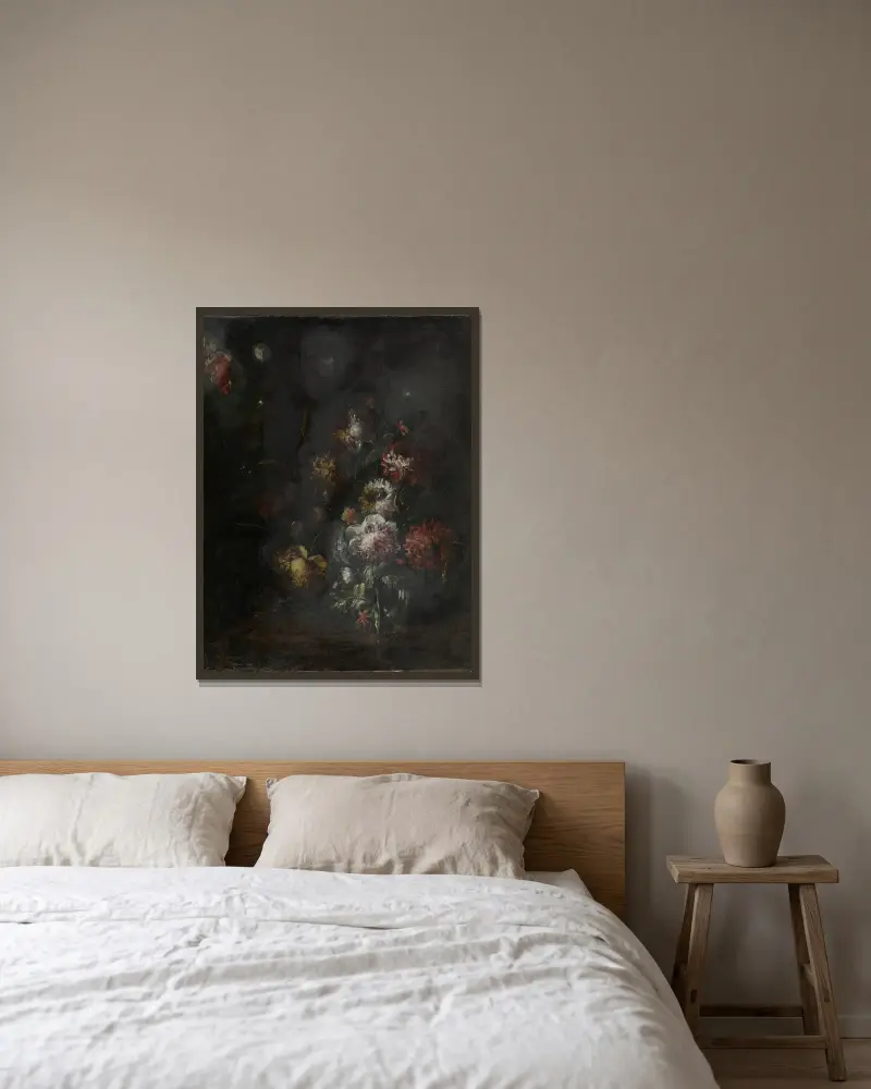 Still Life with Flowers av Rachel Ruysch inramad på en vägg