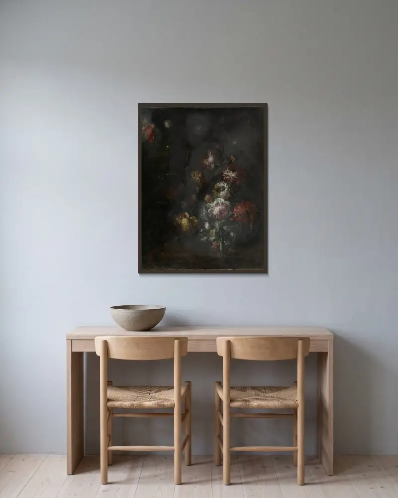 Still Life with Flowers av Rachel Ruysch inramad på en vägg