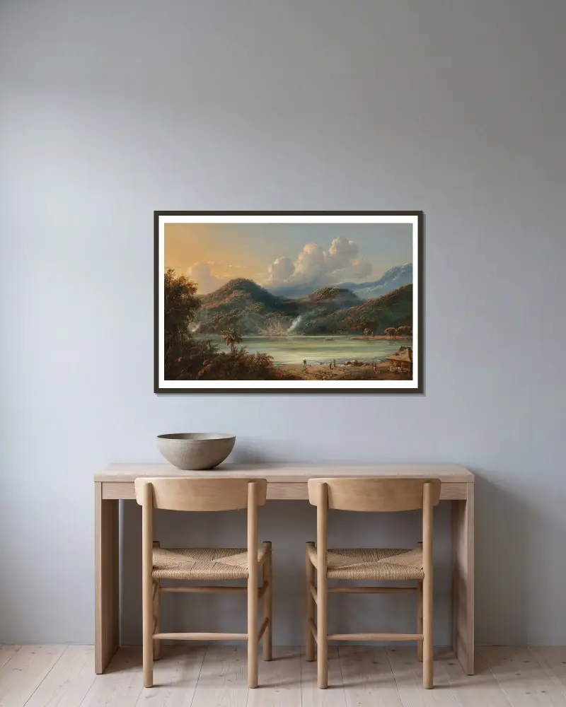 View of Talagabodas av Raden Saleh inramad på en vägg