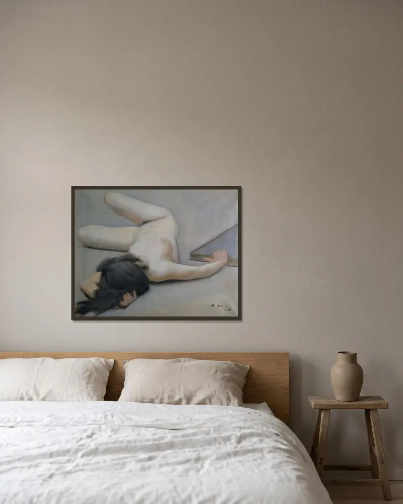 Weiblicher Akt von Ramón Casas gerahmt an einer Wand