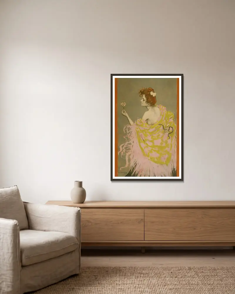 Original design for the poster ‘Sífilis’ av Ramón Casas inramad på en vägg