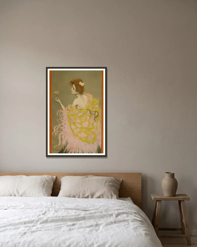 Original design for the poster ‘Sífilis’ av Ramón Casas inramad på en vägg