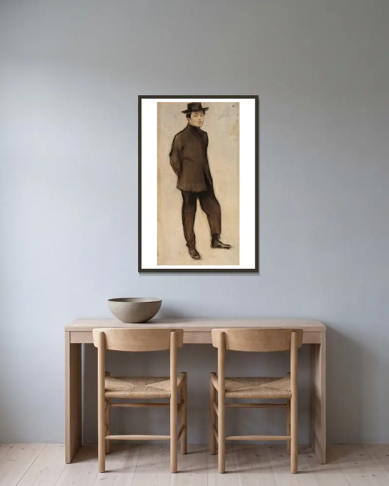 Portrait of Isidre Nonell av Ramón Casas inramad på en vägg