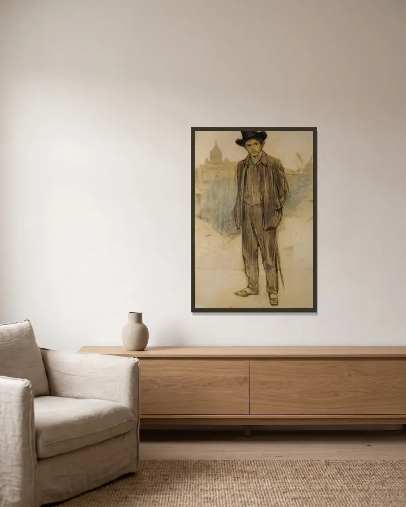 Portrait of Pablo Picasso av Ramón Casas inramad på en vägg