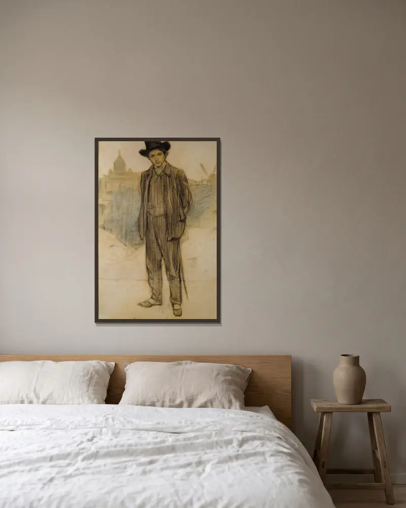 Portrait of Pablo Picasso av Ramón Casas inramad på en vägg