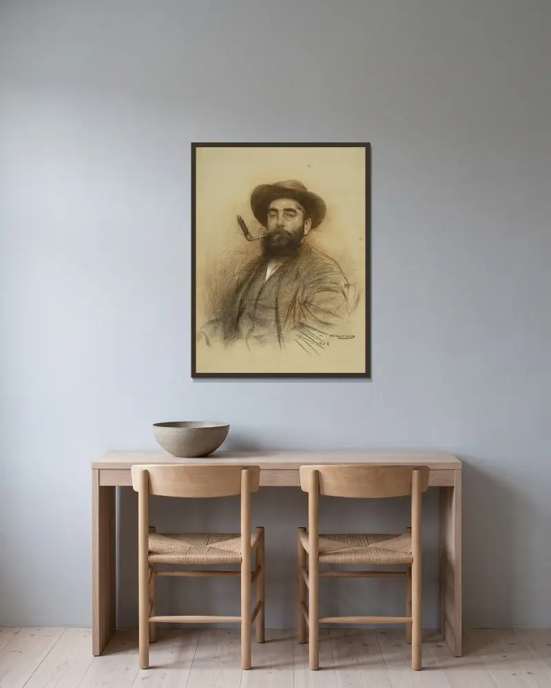 Autoportrét, 1908, Ramón Casas v rámu na stěně