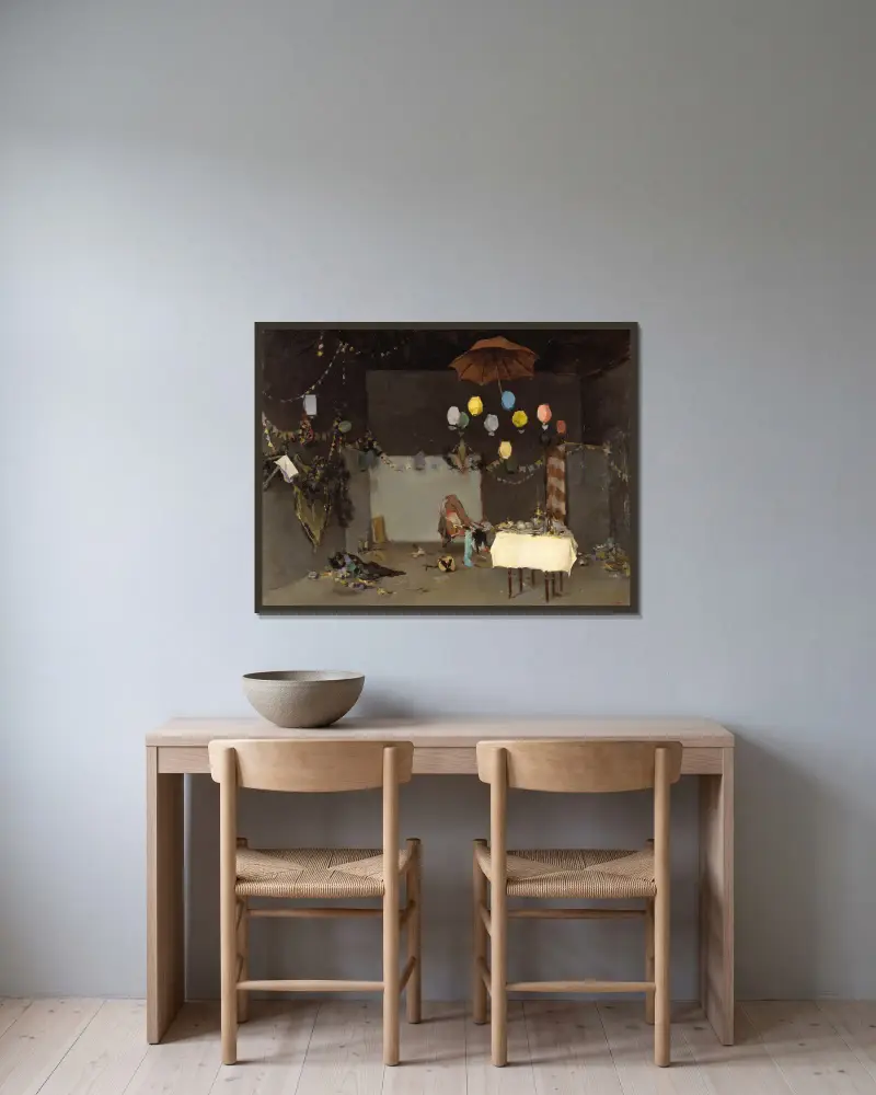 Interiér ateliéru, Ramón Casas v rámu na stěně