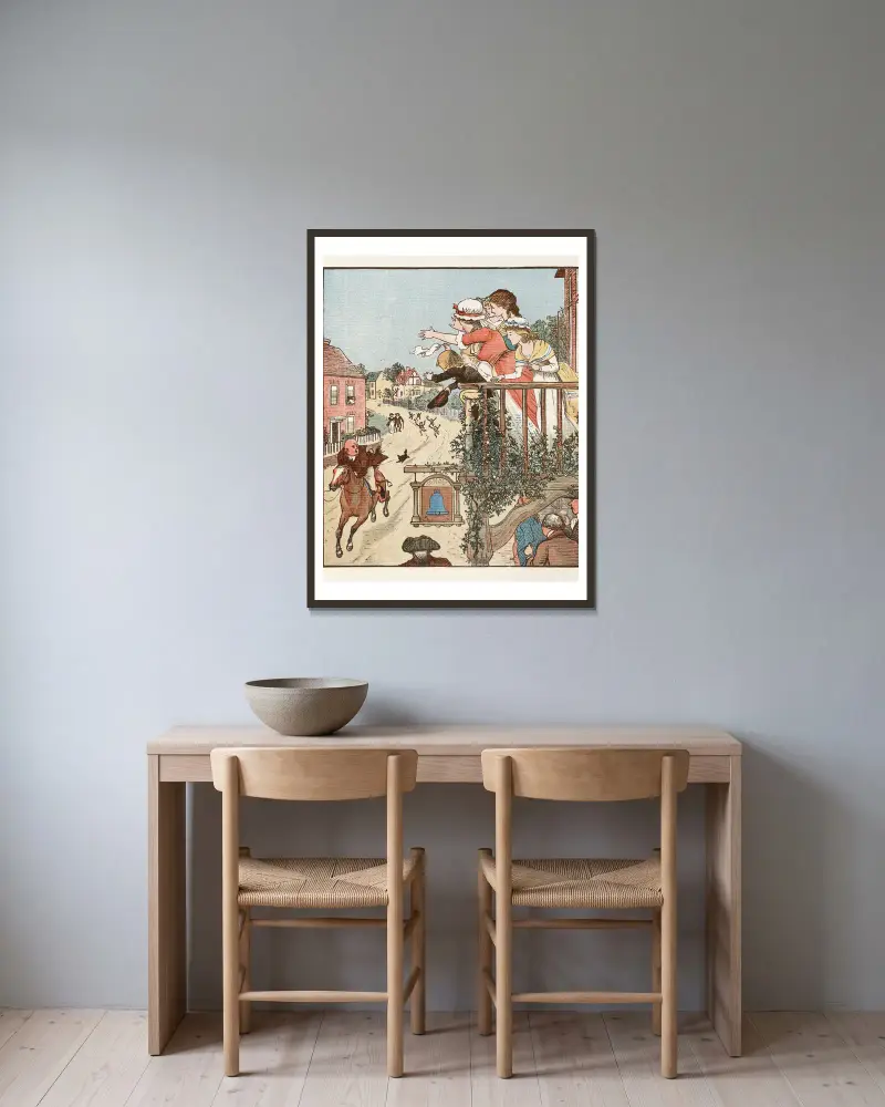 Die lustige Geschichte von John Gilpin, Tafel 5 von Randolph Caldecott gerahmt an einer Wand