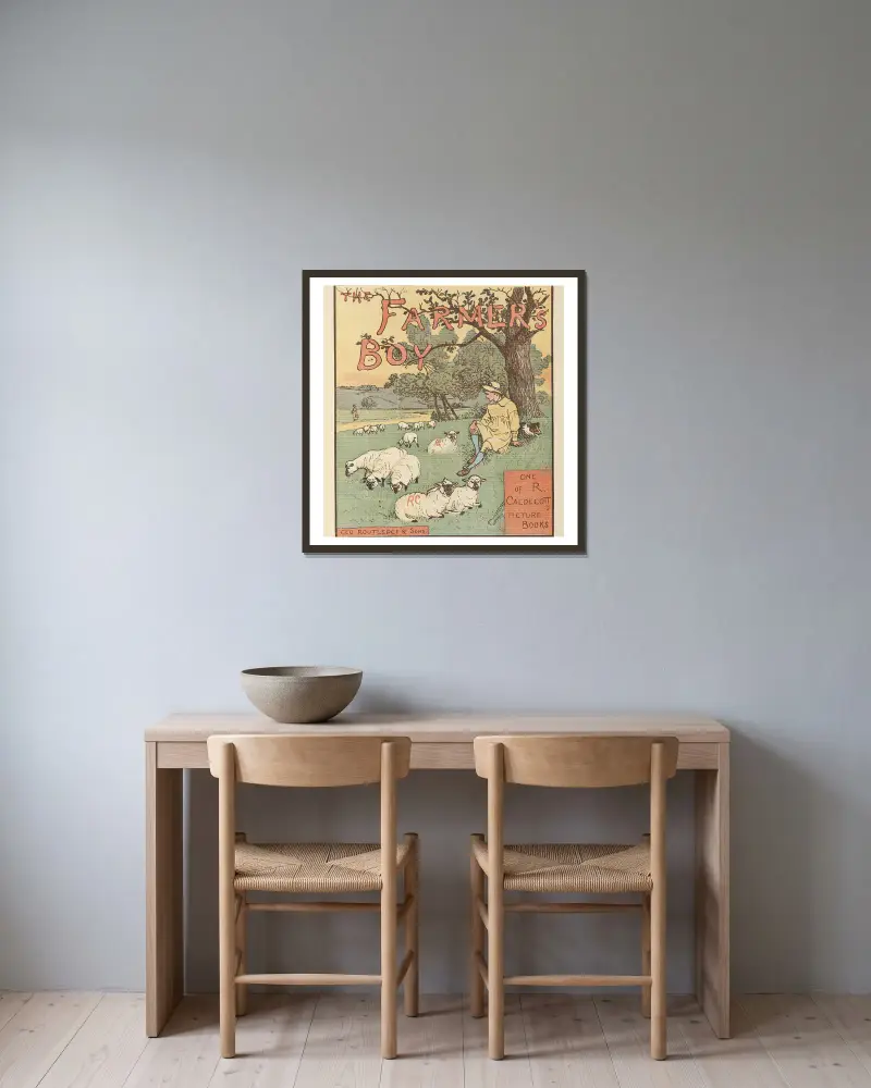 Der Bauernjunge, Tafel 1 von Randolph Caldecott gerahmt an einer Wand