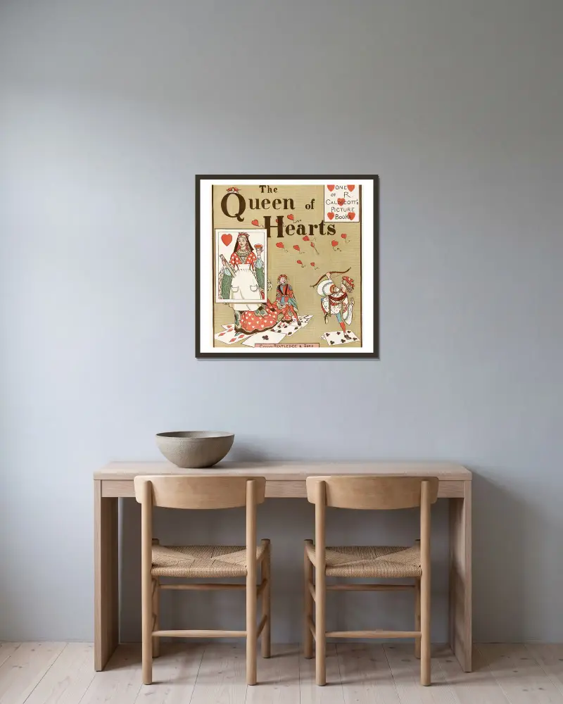 Die Herzkönigin, Taf. 1 von Randolph Caldecott gerahmt an einer Wand
