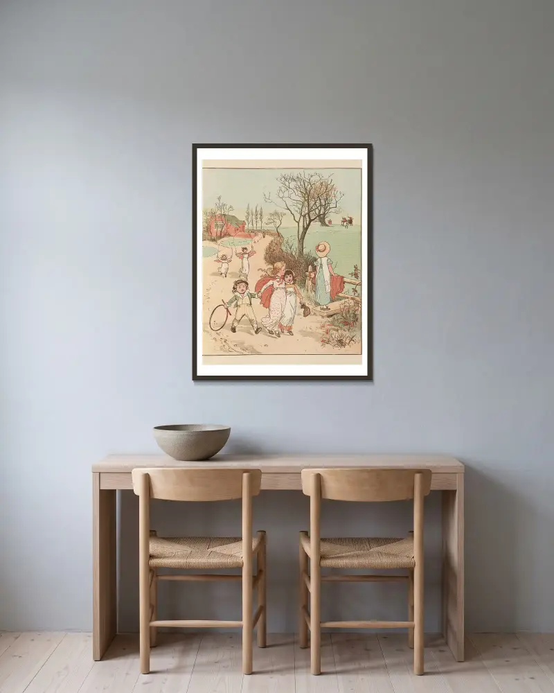 The Three Jovial Huntsmen Pl.6 av Randolph Caldecott inramad på en vägg